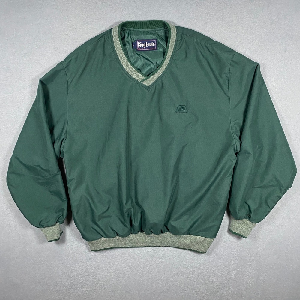 King Louie Windshirt Mens Large Green V-Neck Pullover Made in USA